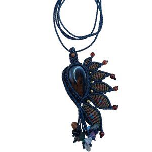 Unisex Handmade Macramé Natural Stone Peacock Design Necklace